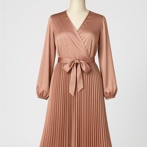 Custom made Pleated Satin Abaya Full Sleeve Women Maxi Dress Muslim Modesty
